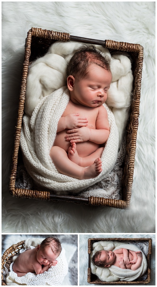 Newborn photoshoot with baby girl in basket