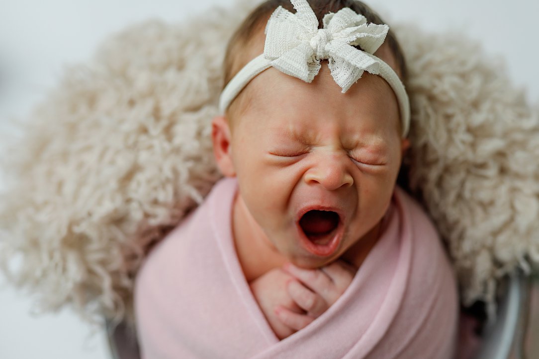 baby yawning portrait in Janesville studio by Olivia Acton Photography